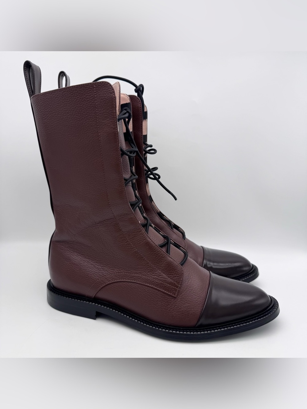 Inch2 Brown Leather Lace-Up Brogue Combat Boots Women's EU 39 US 8-8.5